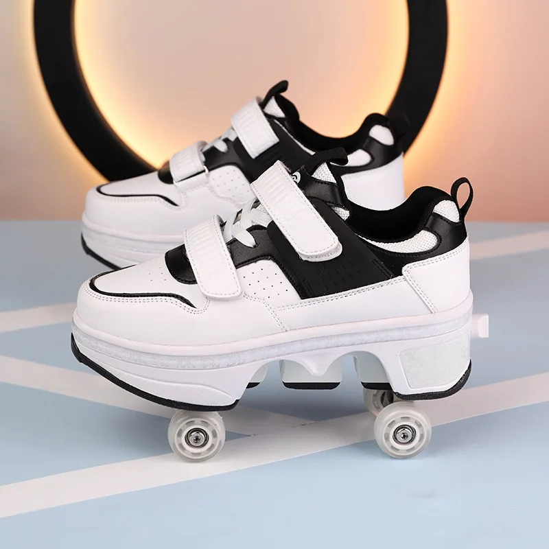 Children Wheels Shoes Roller Sneakers With 4 Wheels Skates Adult Runaway Parkour Deformation Shoes For Women Men Youth Kids Gift