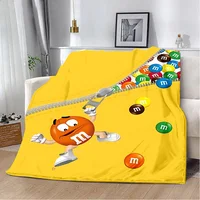 Cartoon Chocolate M-M&M's Logo Printed Blanket Picnic Blankets Warm Blanket Soft and Comfortable Blanket Home Travel Birthday 1