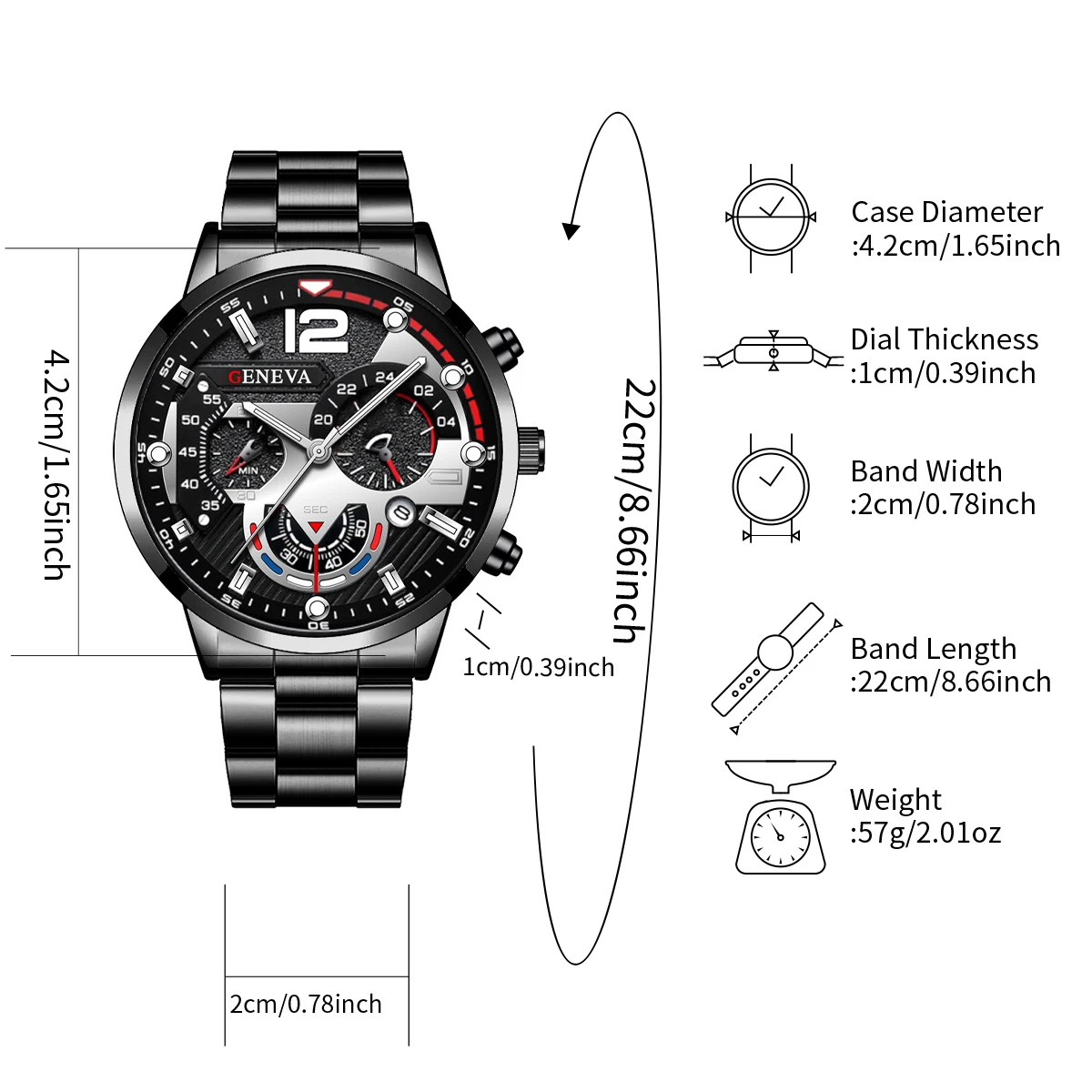 3pcs/set Fashion Men's Watch Set Handsome Hip Hop Style Business Men's Quartz Watch with Bracelet Skull Necklace Set No Box