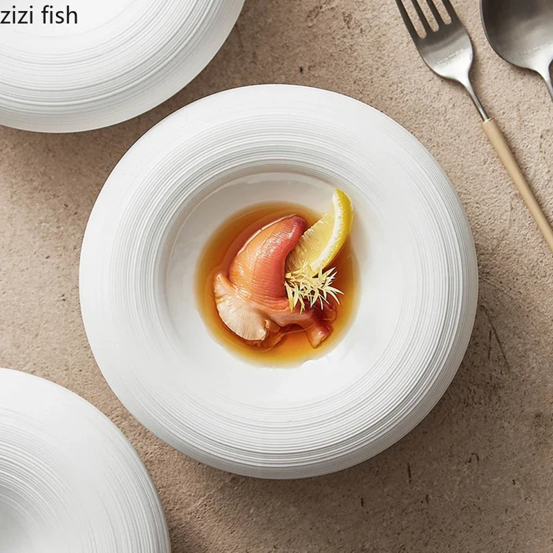 White Double Layer Insulation Plate Serving Plate Ceramic Circular Thick Soup Snack Dish Salmon Dish Restaurant Tableware