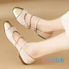Fashion Patent Leather Stitching Metal Chain Double Front Strap Ballet Flats Round Toe Women Soft Soled Dress Shoes Summer 3