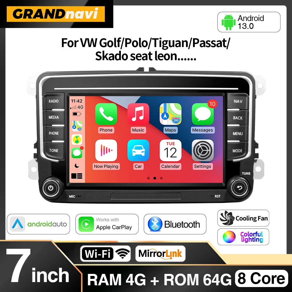 Radio de coche GRANDnavi 2 Din Android con GPS para VW / Volkswagen Skoda Octavia Golf 5 6 Touran Passat B6 Polo Jetta Reproductor de radio 2Din 1