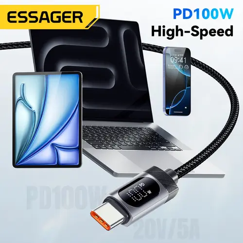 Essager Digital Dispaly USB C Cable For iPhone 17 16 15 Xiaomi Huawei 100W PD Fast Charging For Macbook iPad Type C to C Cable - Image 3
