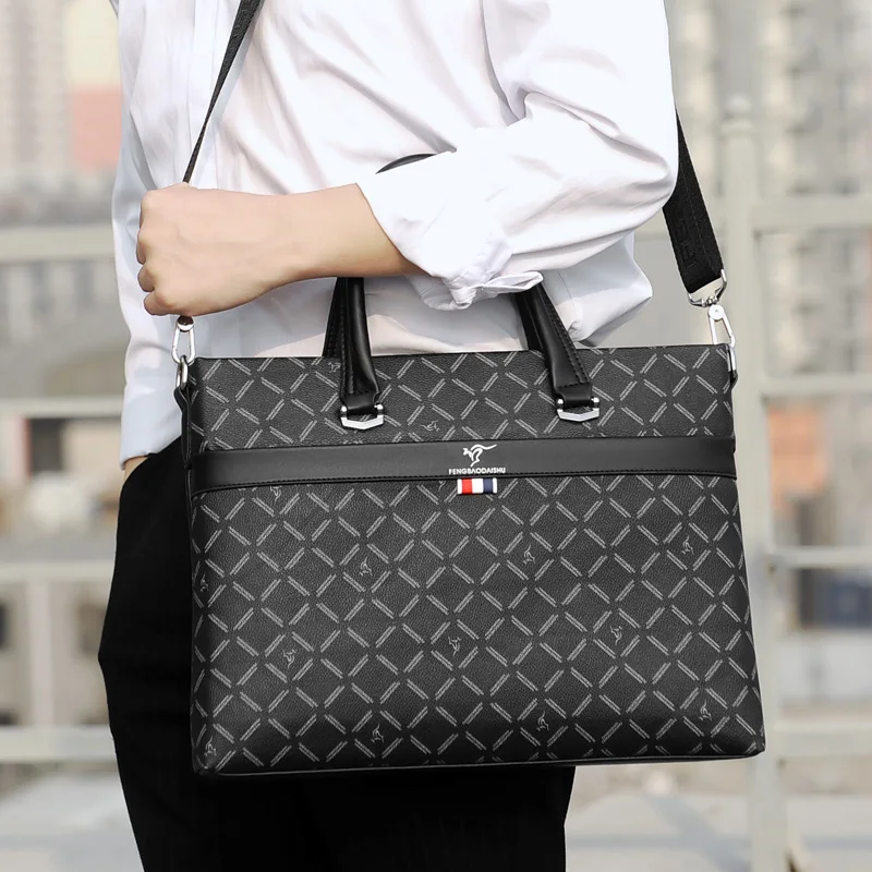 Business Men's Briefcase With Zipper Luxury PU Leather Handbag Large Capacity Shoulder Messenger Bag Fashion Laptop Bag