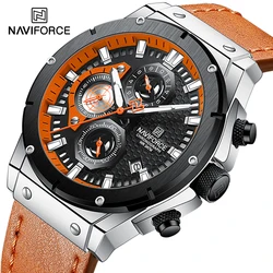 NAVIFORCE Fashion Genuine Leather Chronograph Quartz Men Watch Auto Date Display Sport Waterproof Wristwatches Relogio Masculino