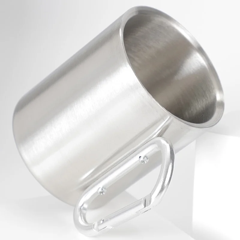 Stainless Steel Travel Tumbler with Self-Locking Carabiner Handle - 300ml