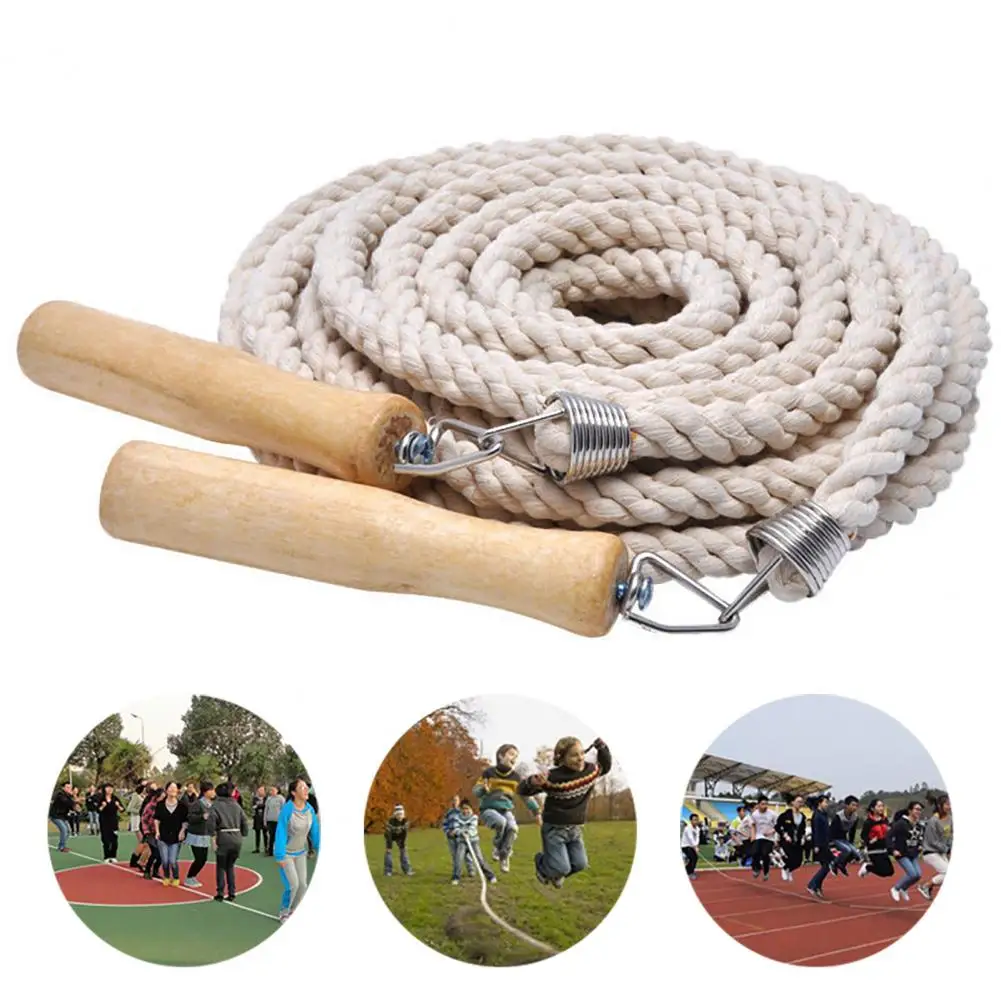 3/5/7/10m Thick Rope Electroplated Spring Group Skipping Rope Anti-slip Wooden Handles School Collective Long Jump Sports E
