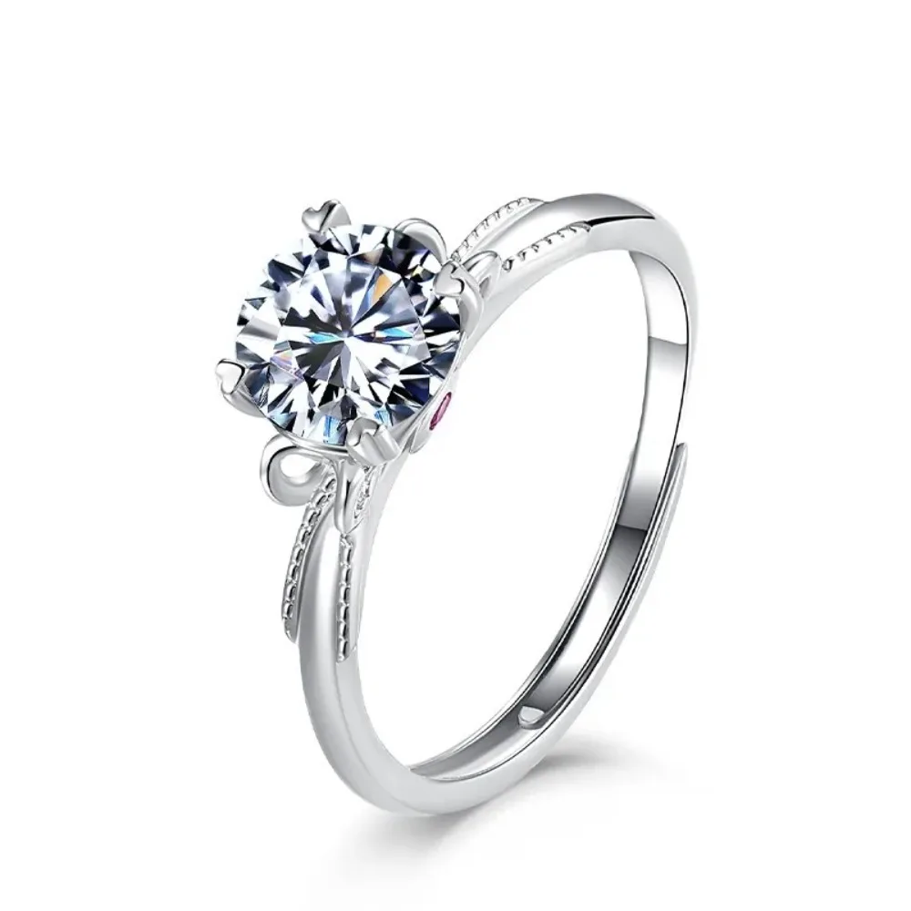 

925 Silver Adjustable Dating Rings with 1 Carat Diamond for Women Marriage Original Certified Jewelry Luxury Official Store New