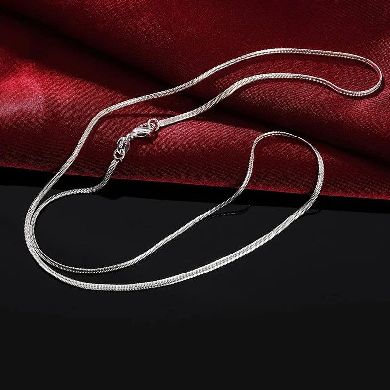 925 Sterling Silver Necklace 2MM Charms Wedding Party Flat Snake Chain for Women Men Fashion Fit Pendant 16-30inches silver necklace