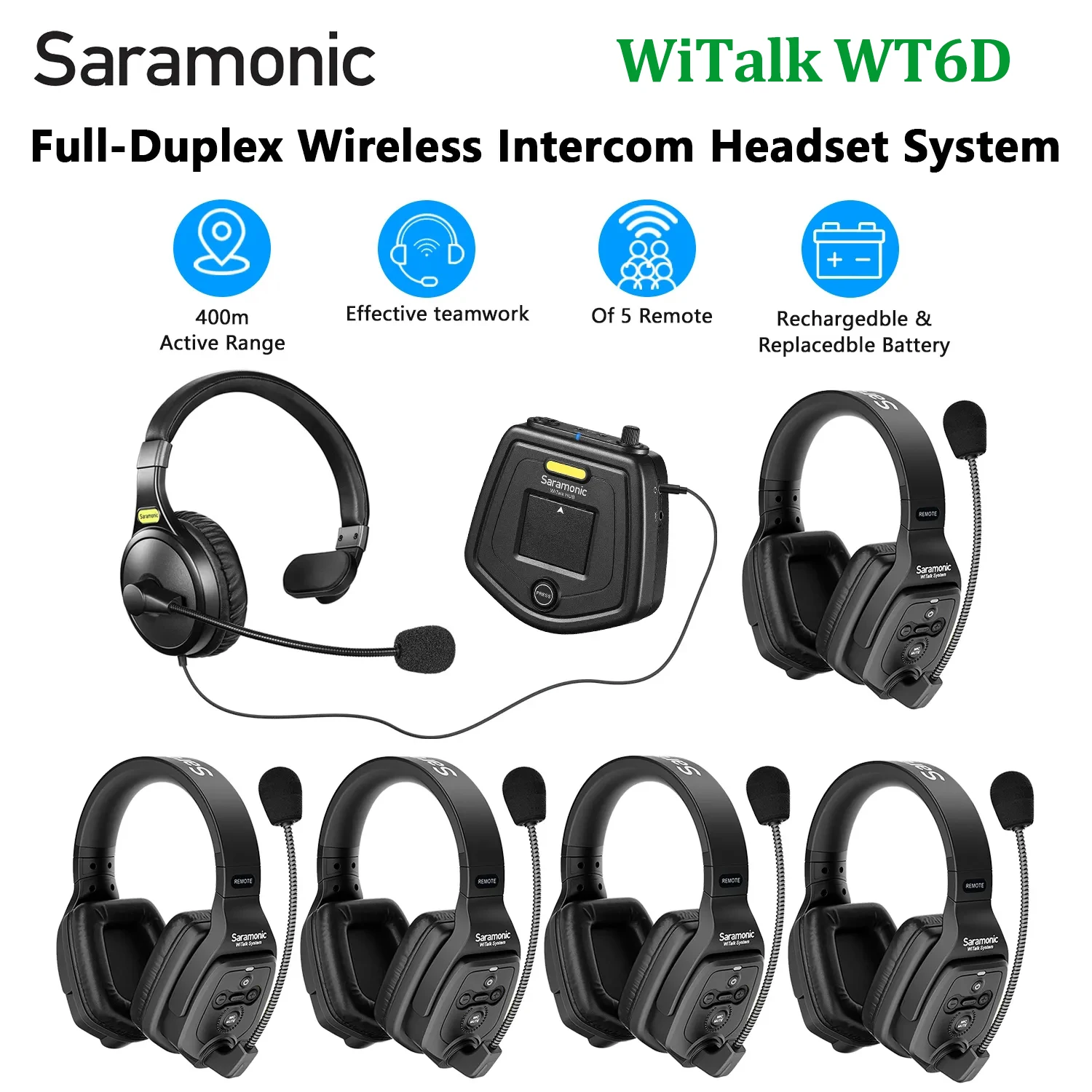 

Saramonic WiTalk WT6D полнодуплексная связь беспроводная гарнитура внутренней связи система морской лодки футбол тренировка мероприятия микрофон