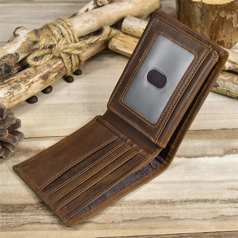 Luufan Vintage Men's Wallet Genuine Leather Short Purse Wallets Men Small Slim Coin Purse Trifold Carteira Pocket Male Wallet 4