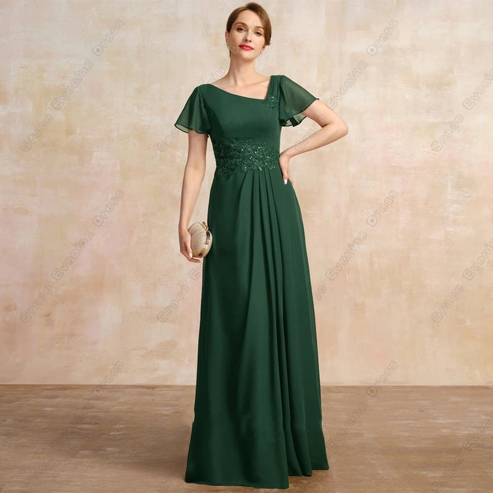 

Charming Green Mother of Bride Dresses for Women 2023 Short Sleeve Wedding Party Gown Lace Summer Chiffon Vestido De Noche
