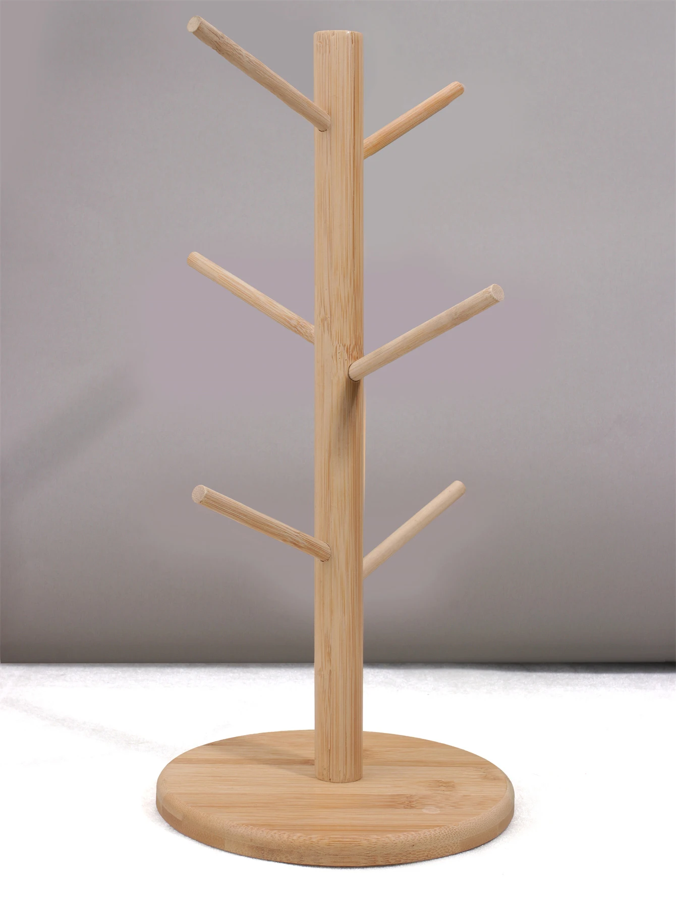 Household Wooden Vertical Cup Storage Mug Hanging Display Shelf for Kitchen Coffee and Tea Glass Wood Holder with 6 Hooks 1 Set 2