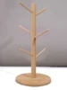 Household Wooden Vertical Cup Storage Mug Hanging Display Shelf for Kitchen Coffee and Tea Glass Wood Holder with 6 Hooks 1 Set 2