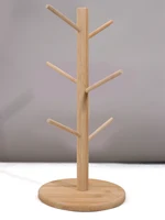 Household Wooden Vertical Cup Storage Mug Hanging Display Shelf for Kitchen Coffee and Tea Glass Wood Holder with 6 Hooks 1 Set 2