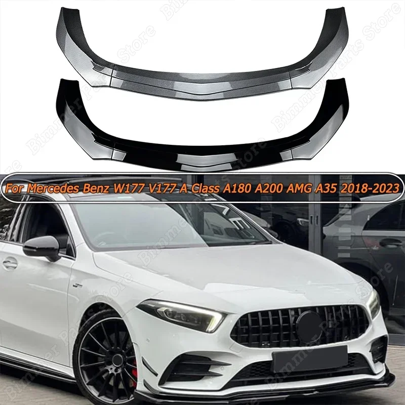

For Mercedes Benz W177 V177 A Class A180 A200 AMG A35 2018-2023 Car Front Bumper Splitter Lip Spoiler Diffuser Protector Trim