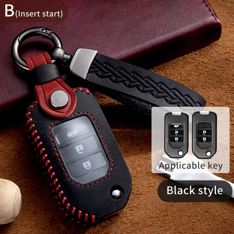 

For Honda Accord Civic CR-V HR-V HRV Crider Jade Odyssey Car Leather Folding Key Cover Bag Case Shell Holder Protector Keychain