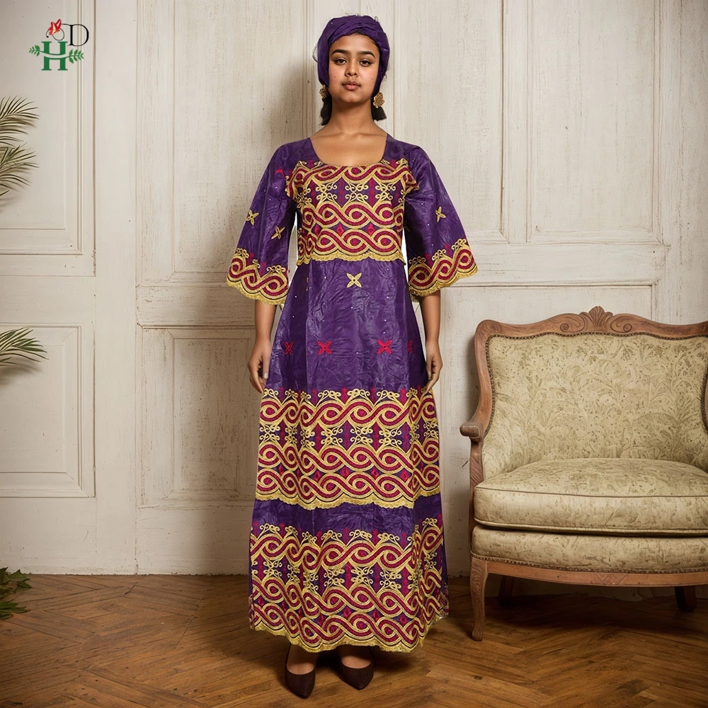 African Dashiki Dress With Headwrap – Floral Print, 100% Cotton, Casual & Party Wear