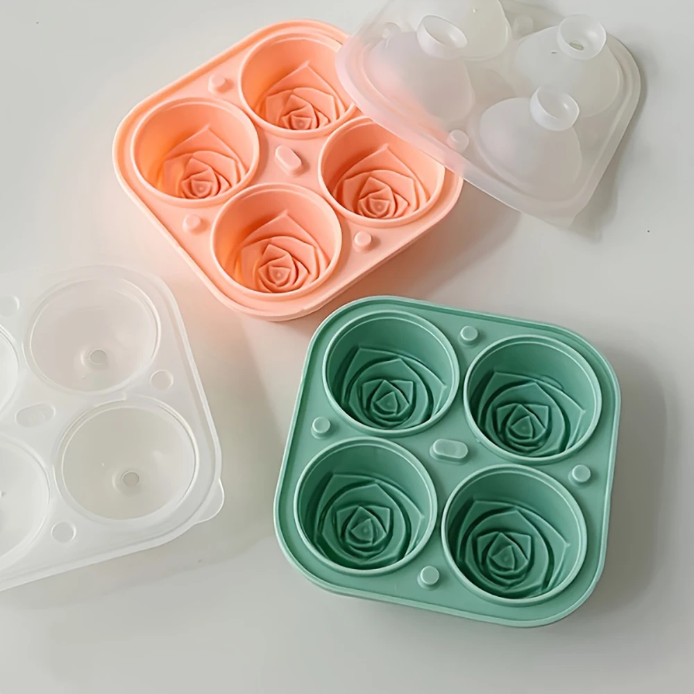 Rose Flower Silicone Ice Cube Mold-Flexible Ice Ball Tray for Freezer, Homemade Summer Drinks, DIY Coffee Accessories (1PC