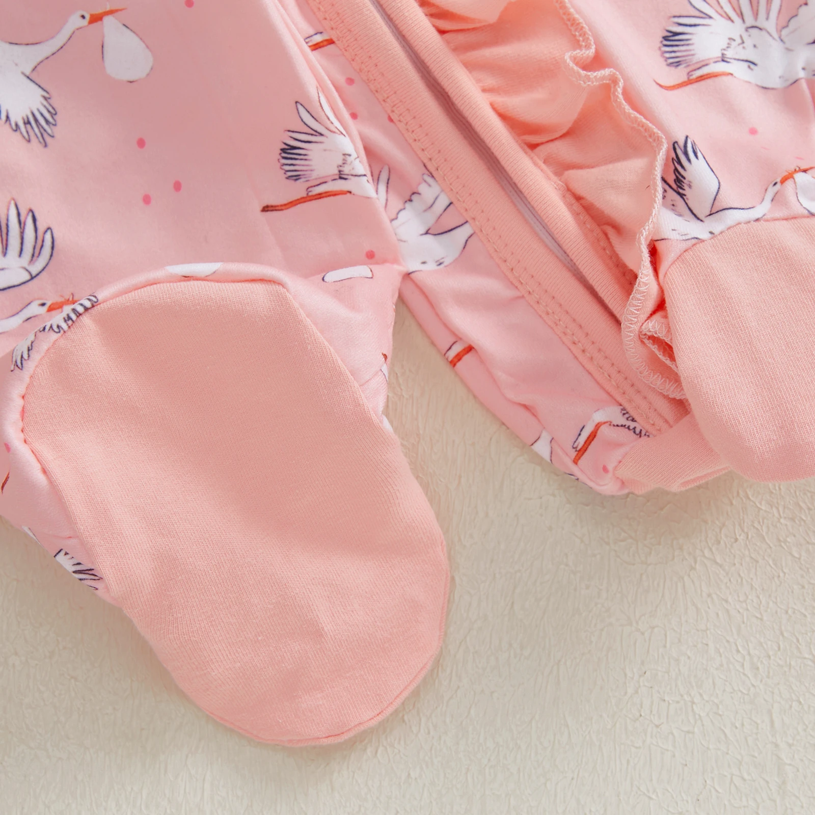 Autumn Newborn Girl Fall Outfit Animal Print Ruffle Long Sleeve Zipper Footed Jumpsuit Bow Headband Clothes Set