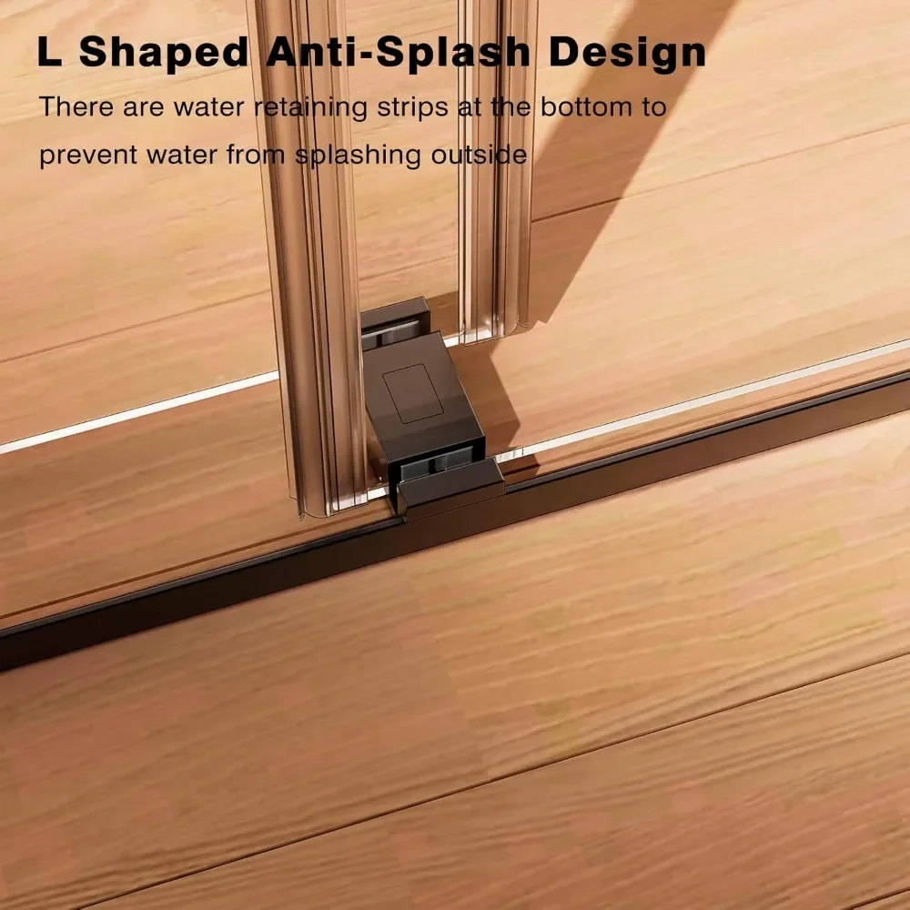 Frameless Double Sliding Shower Door 68-72" W x 76" H, 3/8" 10mm Clear Noiseless Glass Door with Anti-Jumping System Shower Door 6