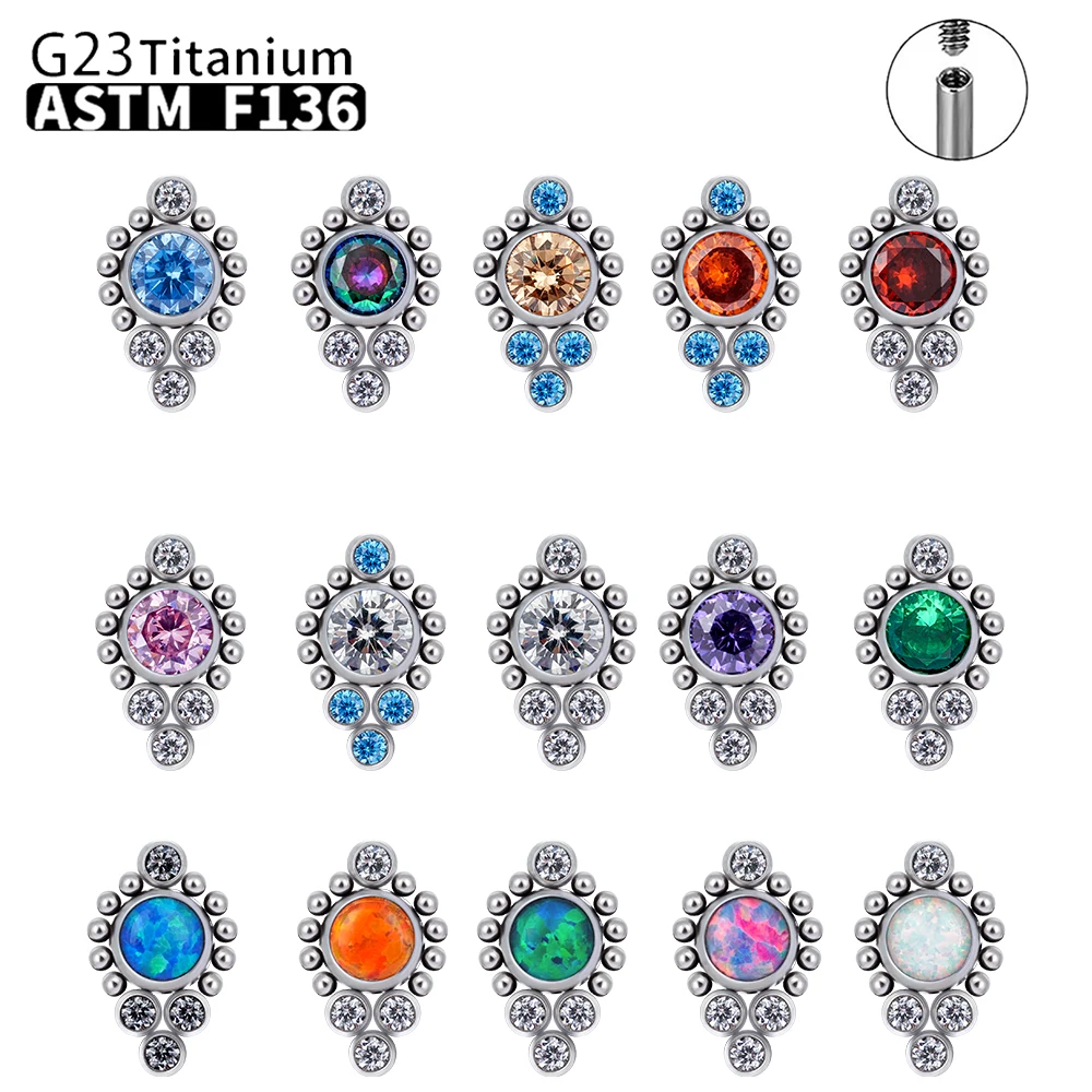 

G23 Titanium ASTM F136 Cartilage Ear Studs Earring For Women Zircon Opal Piercing Labret Lip Body Jewelry