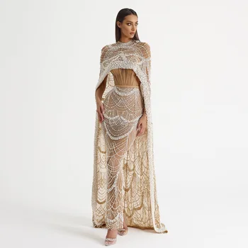 Sharon Said Luxury Pearls Dubai Champagne Evening Dresses