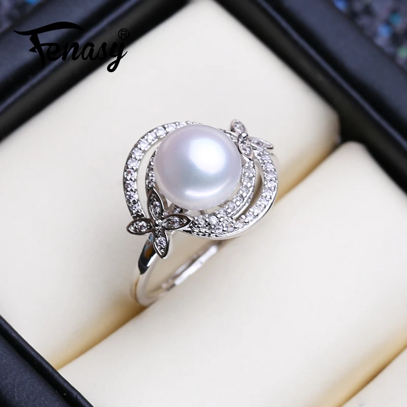 FENASY Natural Freshwater Pearl Rings For Women 925 Sterling Silver Bohemian Flower Female Ring Fine Jewelry