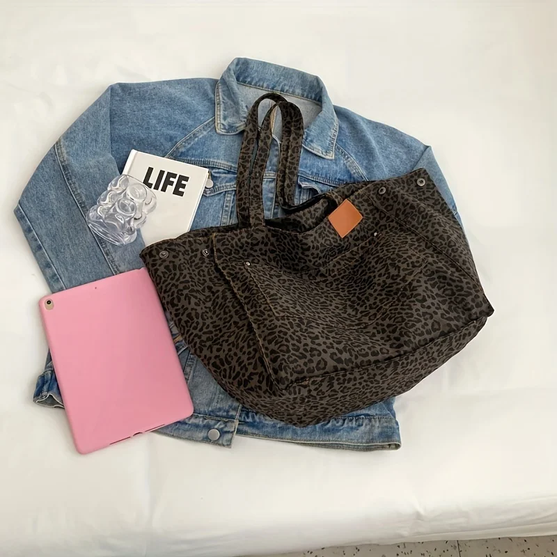 Stylish Leopard Print Tote Bag for Women Lightweight Shoulder Bag with Brown Accents, Perfect for Commuting Handbag Travel Bag