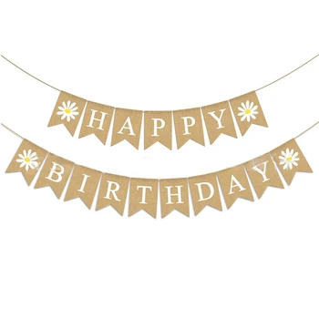 INS 리틀 데이지 생일 축하 화환, 키즈 파티 삼베 흰색 꽃 배너, 베이비 샤워 사진 소품 장식 배경 깃발