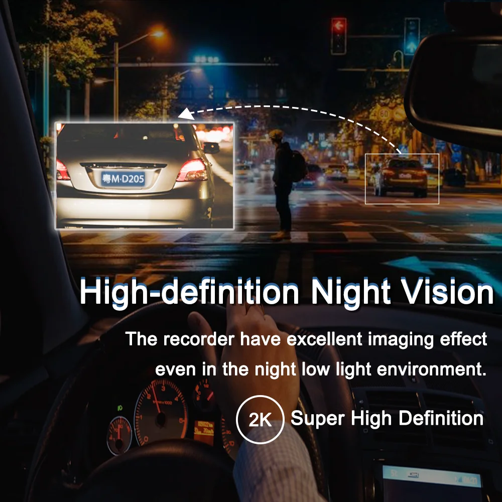 Dash Camera 2 Channel Front Rear HD 2K + 1080P WiFi Car Vehicle DVR Recorder 170&deg; Ultra Wide Angle Camcorder
