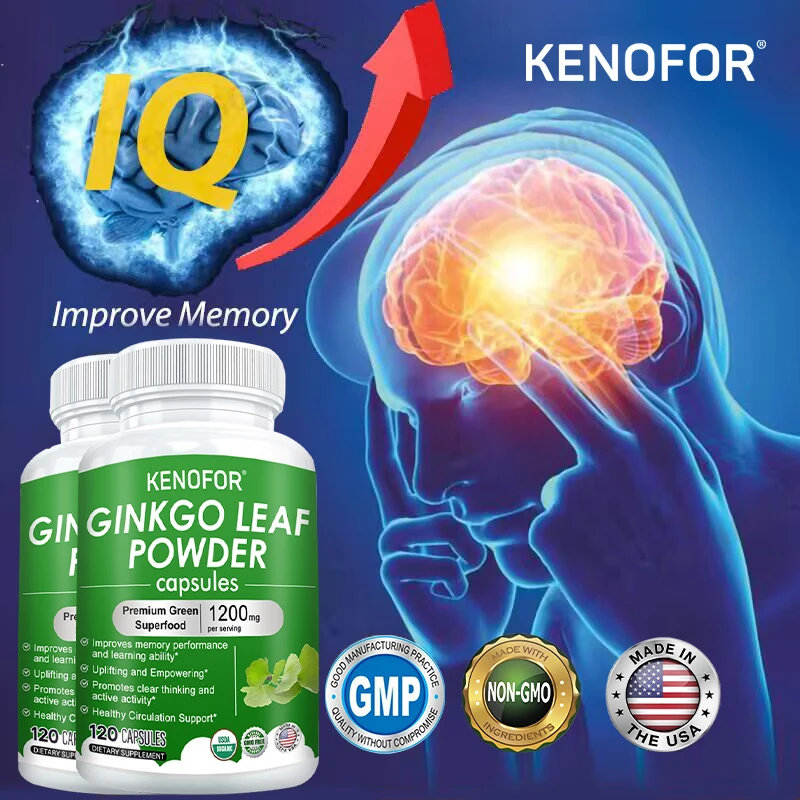 

KENOFOR Organic Ginkgo Leaf Powder Capsules, Enhance Brain Function and Memory, Optimize The Brain and Improve Concentration