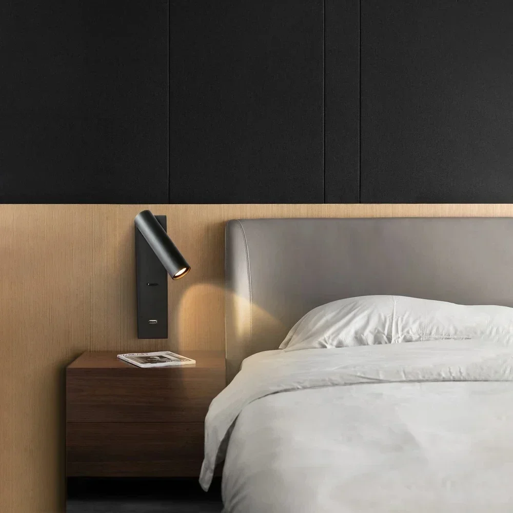 

Modern Minimalist Dual USB 350° Rotating Wall Lamp Hotel Shop Bedroom Bedside Living Room Study LED Reading Lights