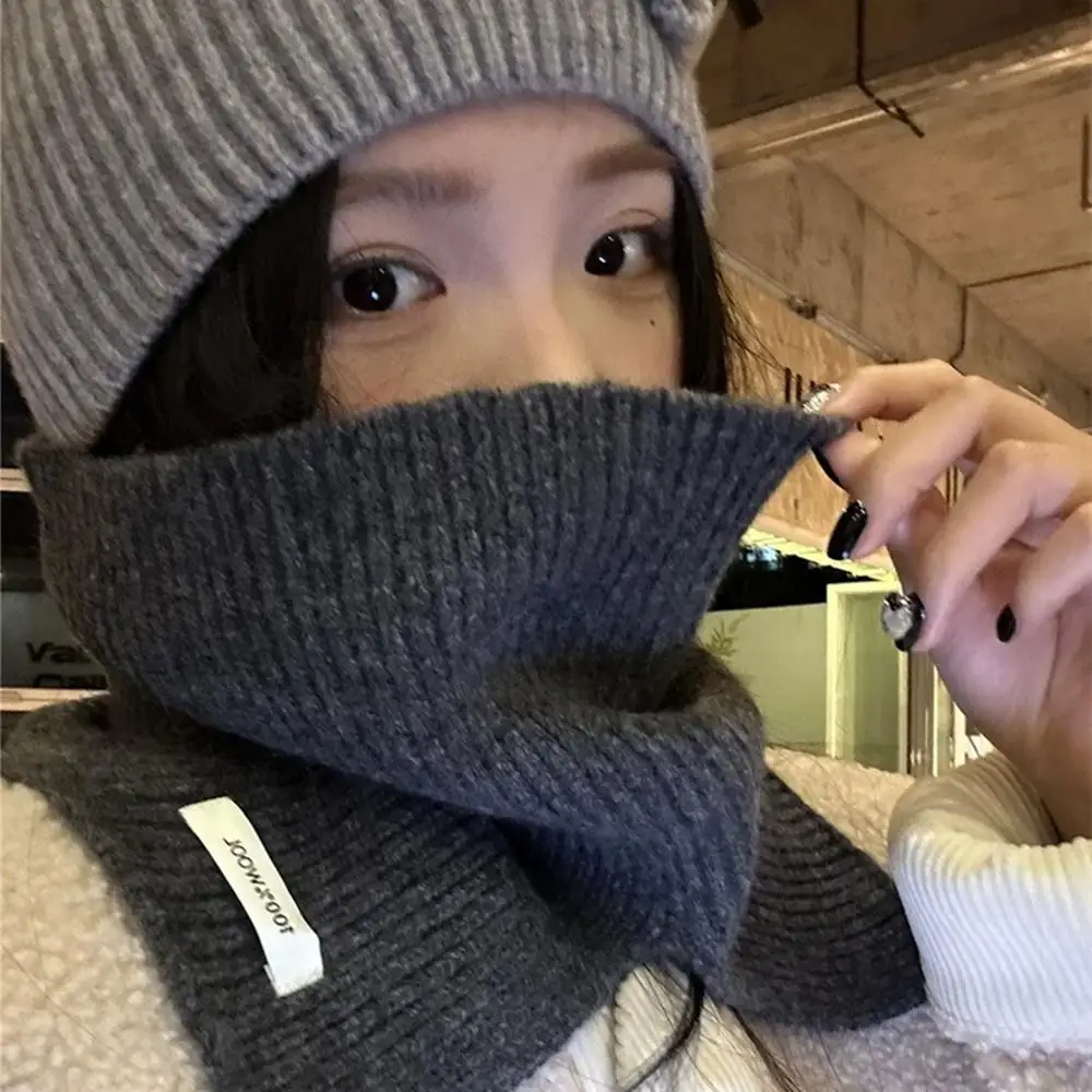 100% Wool Knitted Ring Scarf Hat And Scarf Women Winter Warm Scarves Solid Cap High-End Soft Cashmere Pashmina Collar Neckscarf