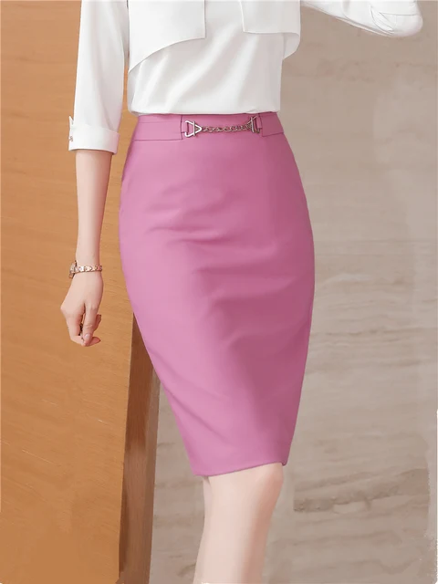 Korean Fashion: Pink High-Waisted Midi Skirt