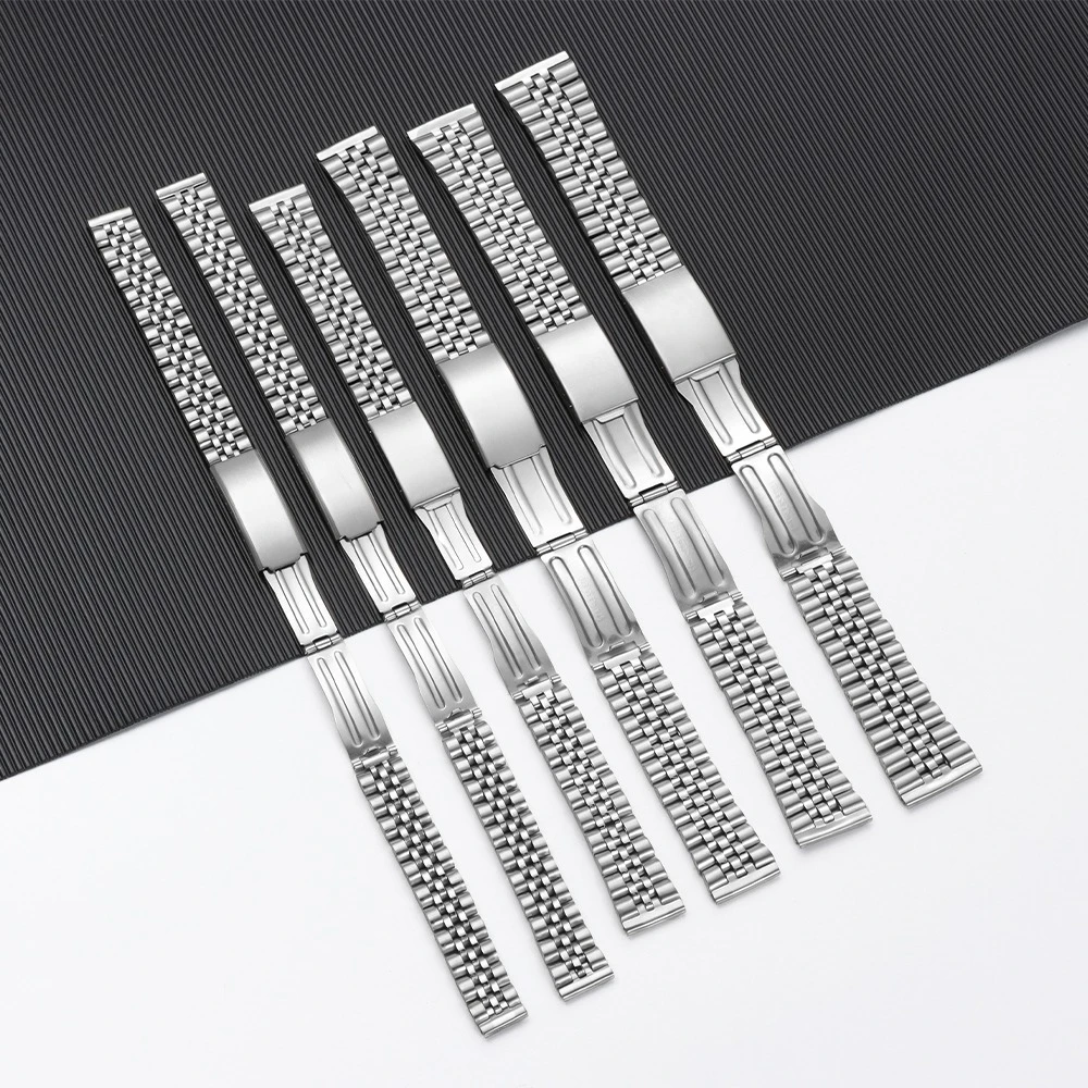 Elegant Stainless Steel Universal Watch Strap - Adjustable Metal Bracelet with Folding Buckle