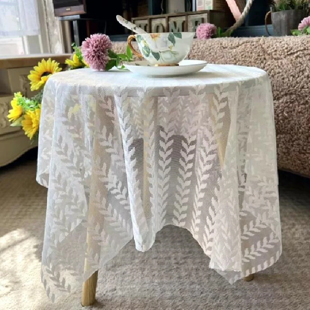 

Luxury Christmas Tablecloth Kitchen Dining Knitted Fabric Embroidery Leaf Lace Cloth Cover Coffee Doily Party Festival Decorate