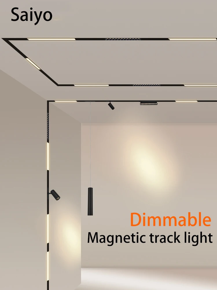 Saiyo LED Magnetic Track Light Dimmable Recessed Rails System Black Lighting Fixture Smart Spotlight Floodlight Pendant Lamp