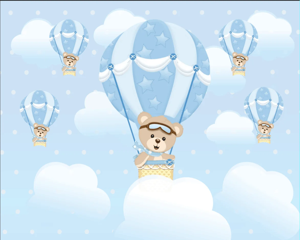 7 X5Ft Blue Sky Oh Babyteddy Bear Air Balloons Pilot Travel Clouds Custom Photo Studio Sfondo Vinile 220Cm X 150Cm
