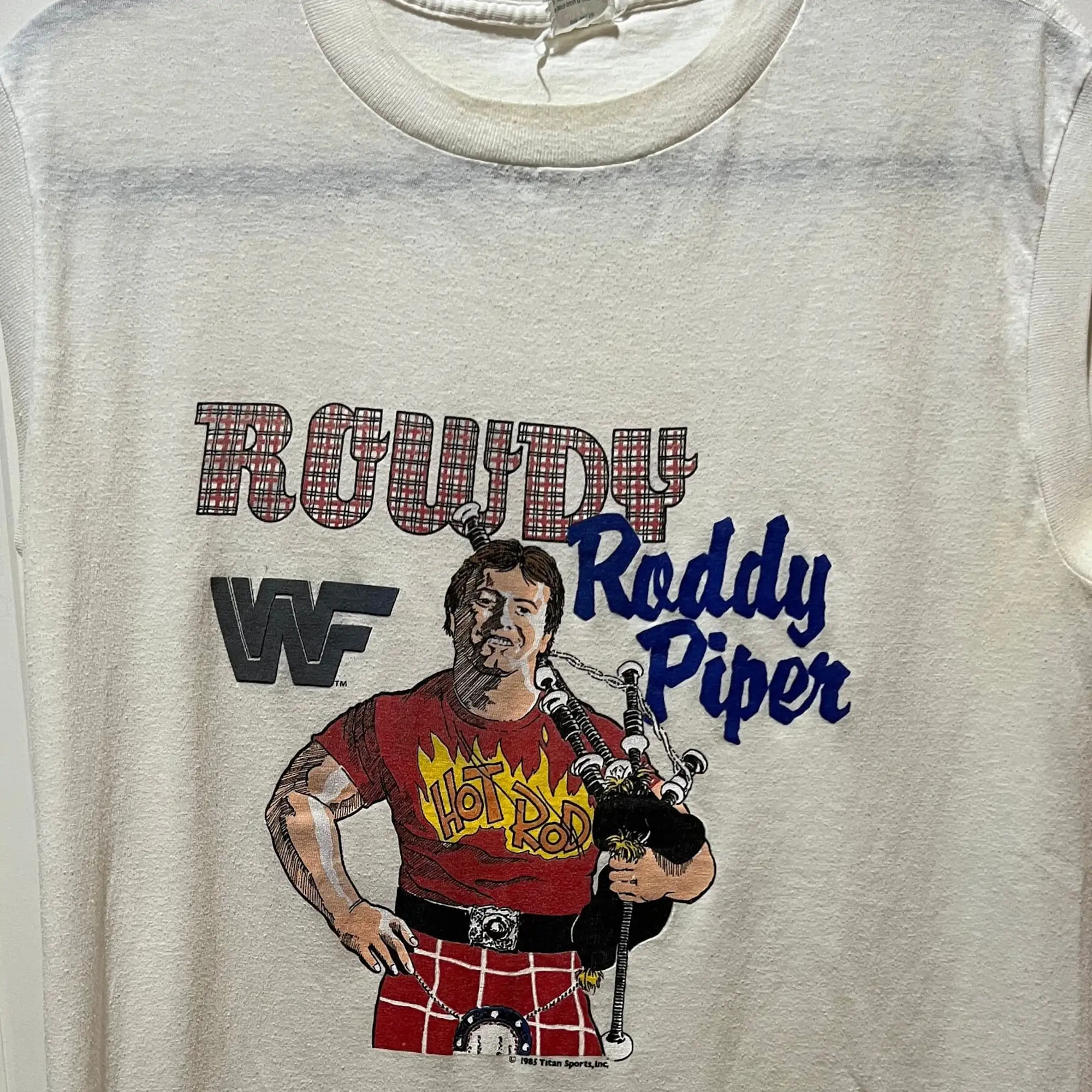 Vintage Rowdy Roddy Piper Canotta Senza Maniche 1985 Wrestling Wwf Rare T Shirt
