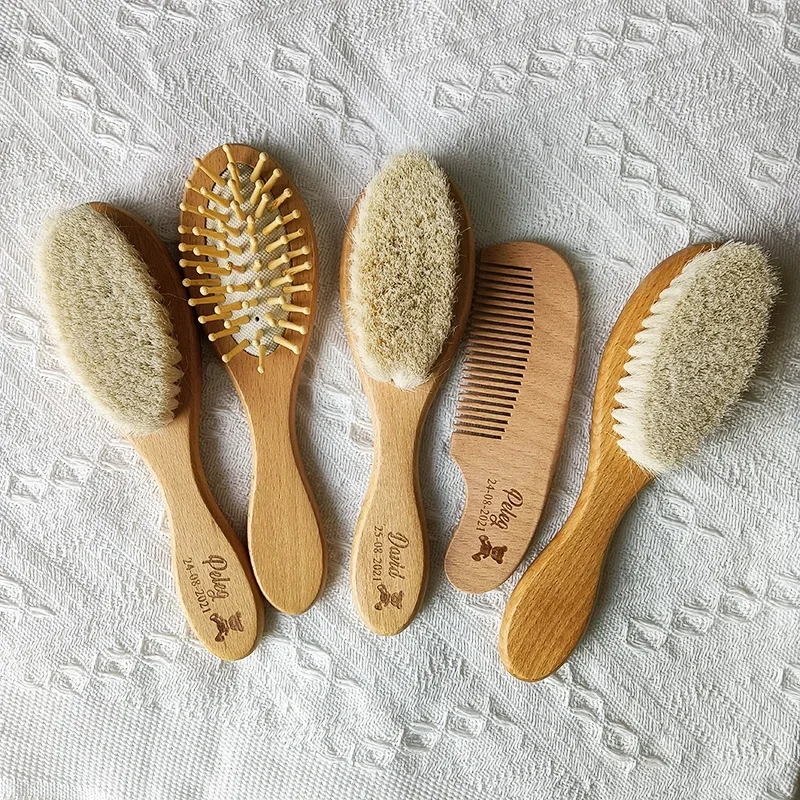 맞춤형  빗 여아 목욕 빗, 베이비 케어 헤어 브러시, 순수 천연 울 우드 빗,  마사지기, DIY 선물