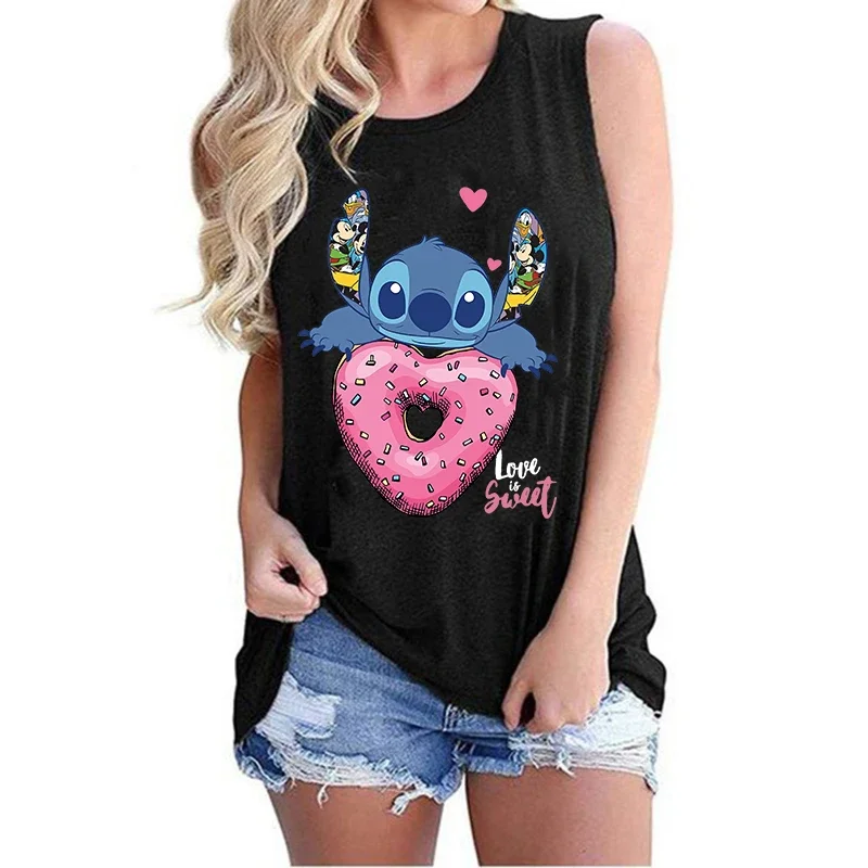 Cartoon Kawaii Disney Lilo Stitch Tank Top Funny T Shirt Women Vest Stitch T-shirt Graphic Tshirt Tee Female 6