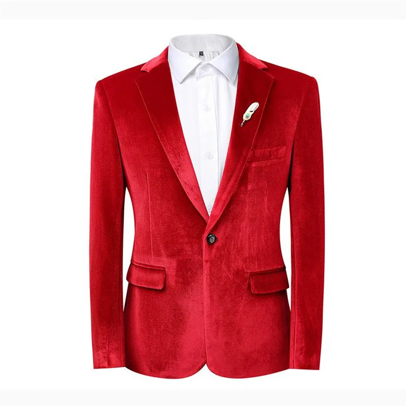 Fashion Men Business Social Luxury Golden Velvet Suit Slim Fit Jacket Homme Wedding Prom Party Dress Single Button Blazers