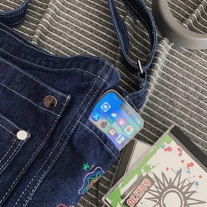 High Quality Canvas Women'S Shoulder Bag Unisex Denim Blue School Student Shoulder Bag  Casual Messenger Bag Crossbody Bag