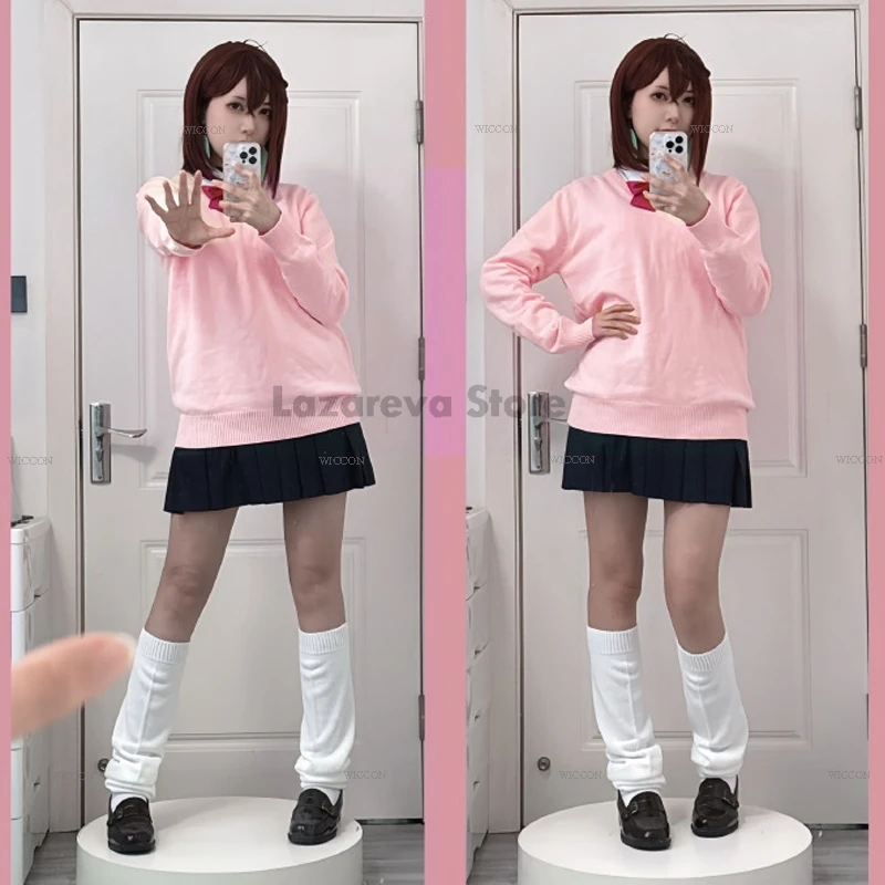 QYZ Momo Ayase – Costume Cosplay Completo Con Gonna Rosa College, Orecchini, Choker, Calzini E Parrucca – Stile Dan Da Dan