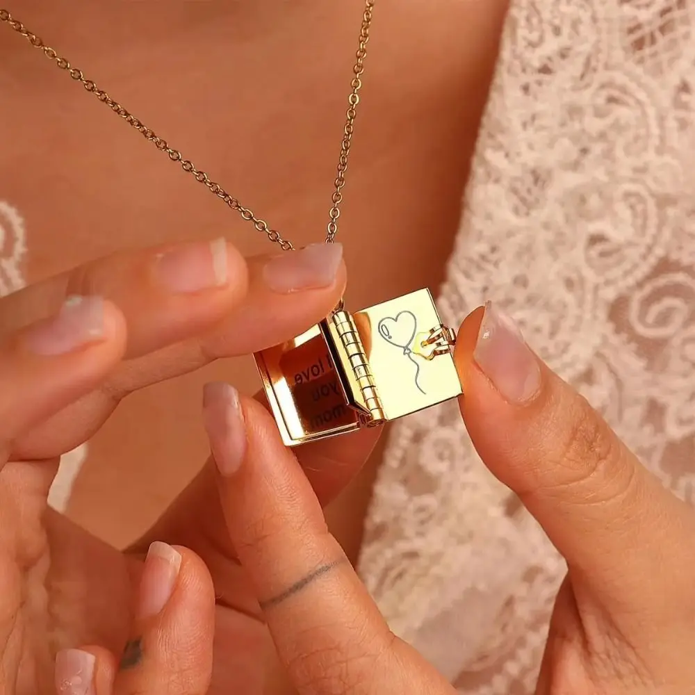 Openable Granddaughter Book Necklace Gold Color with Pages of Engraved Information Message Mini Book Pendant Necklace