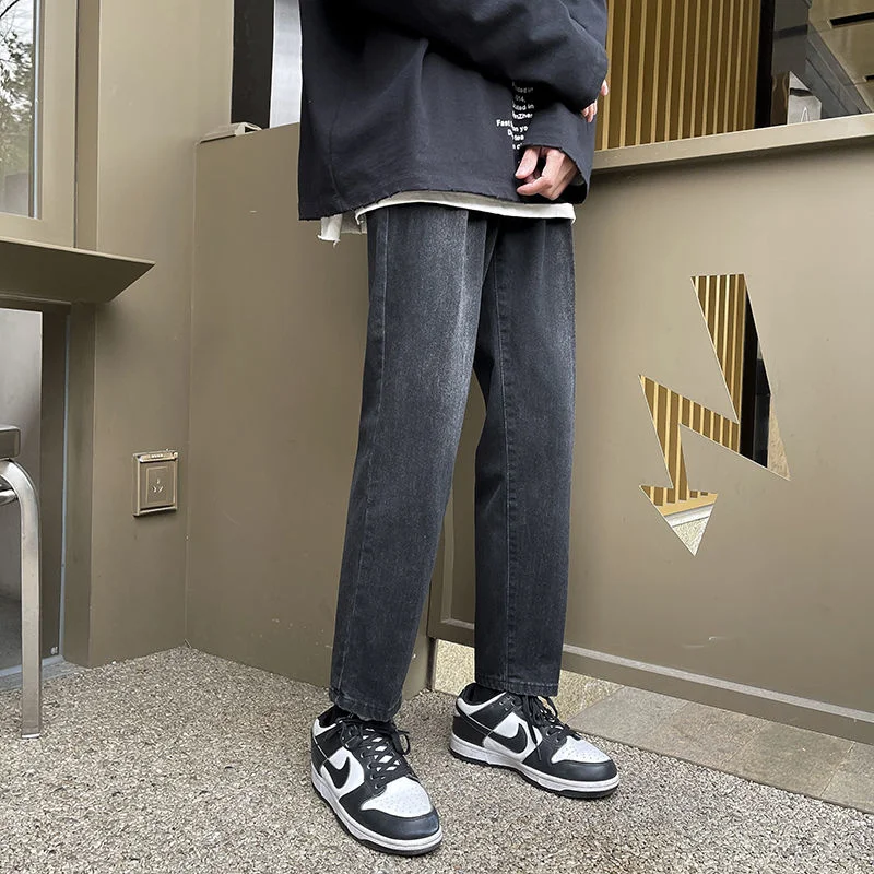 

Mens Straight Skinny Pants Street Fashion Casual Washed Jeans Black/Blue Casual Trend Loose Hiphop Slim Denim Pants Four Seasons