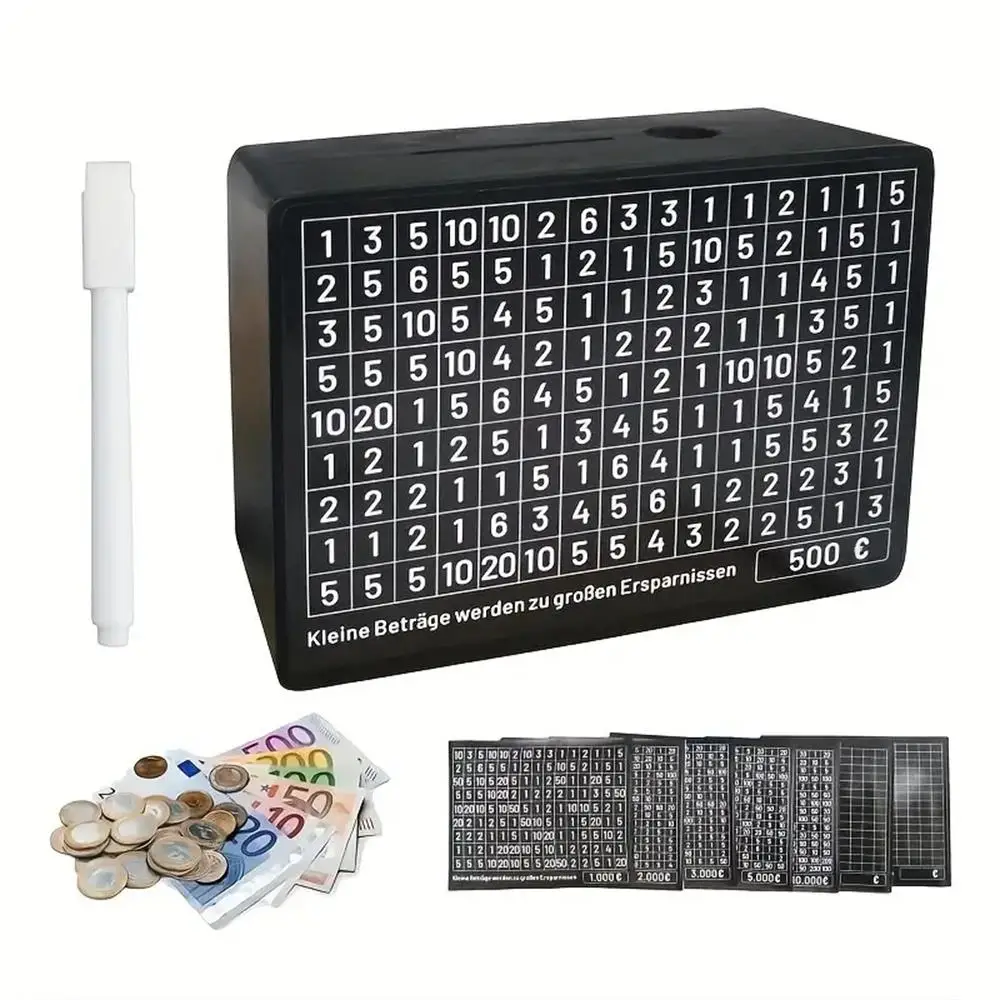 Black Wooden Piggy Bank with Counter Save Money Box Coin Bank with Paper Saving Goals and Numbers for Saving Euros piggy bank,wooden piggy bank,wooden money box