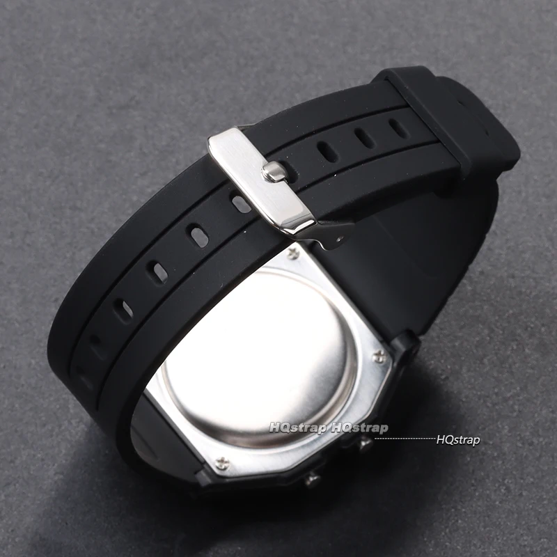 18 mm Silikon-Uhrenarmband für Casio W800H, schwarzes Armband für SGW400 F91W F84 F105/108/A158/168 AE1200/1300, weiches Sportarmband – Detail 4