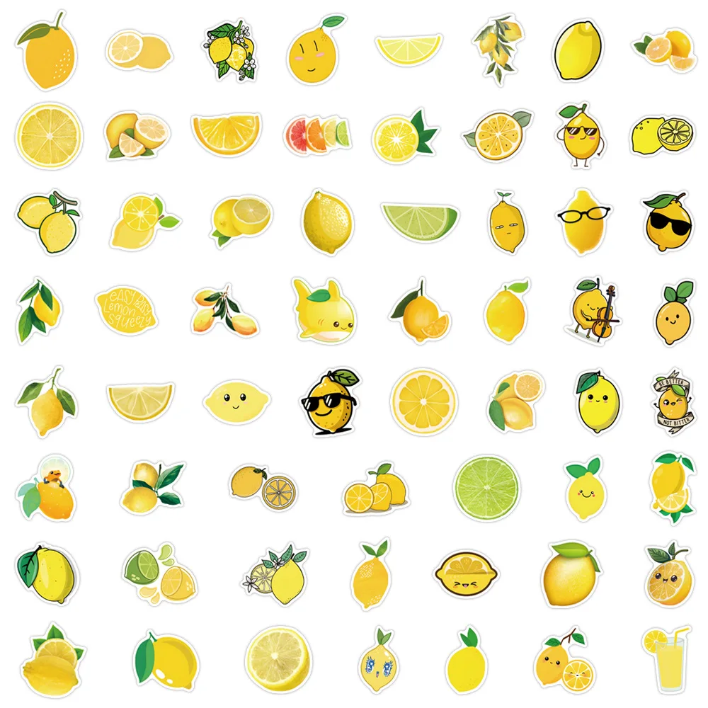 60pcs 귀여운 레몬 낙서 DIY 스티커 장식 가방 물 컵 편지지 휴대 전화 스쿠터 노트북 냉장고 데칼